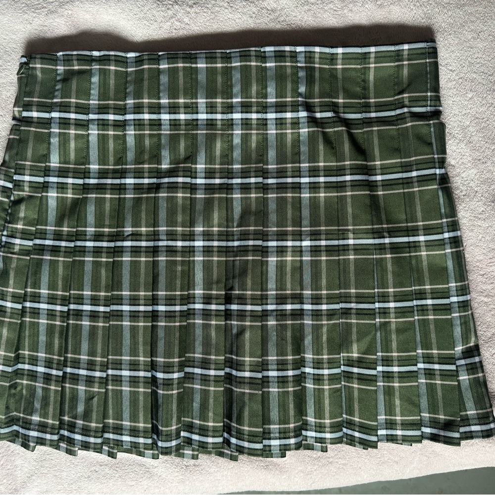 No Boundaries Olive Plaid A-Line Skirt